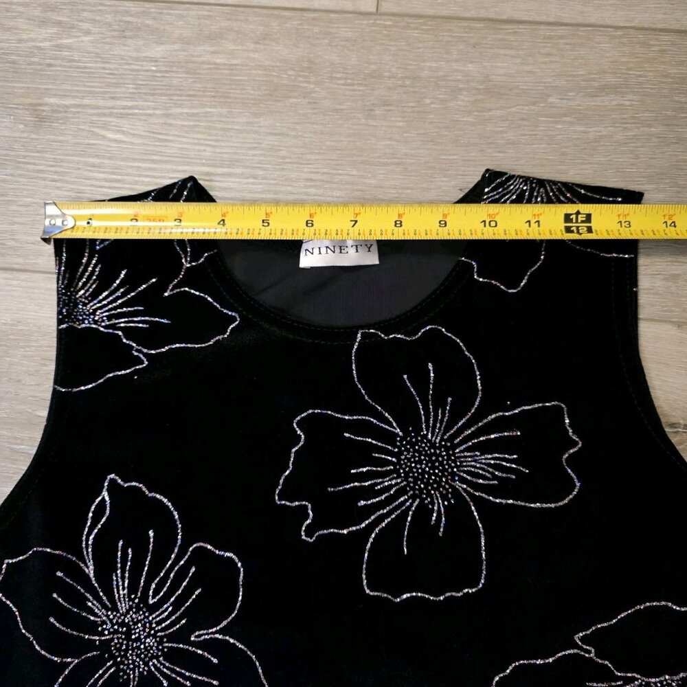 Womens Ninety Black Velvet Sleeveless Sparkly Floral Tank Cami Top Sz Sm READ - Picture 7 of 7